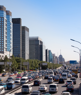 Beijing skyline and traffic jam