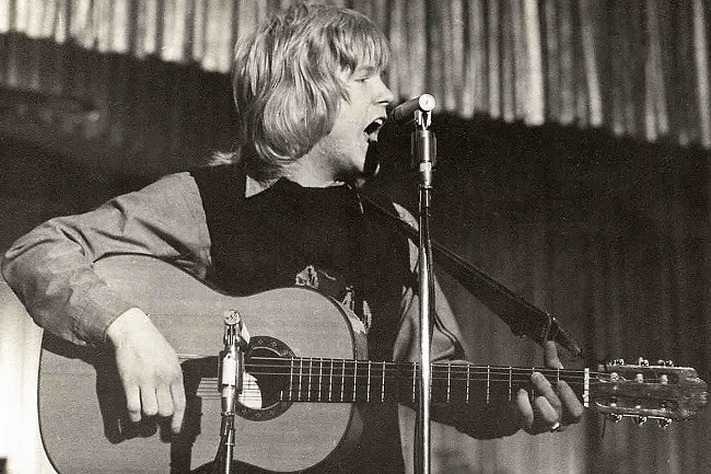 The “Father of Christian Rock,” Larry Norman, performing at the Hollywood Paladium ca. 1970. Courtesy of Archives, Hubbard Library, Fuller Theological Seminary.