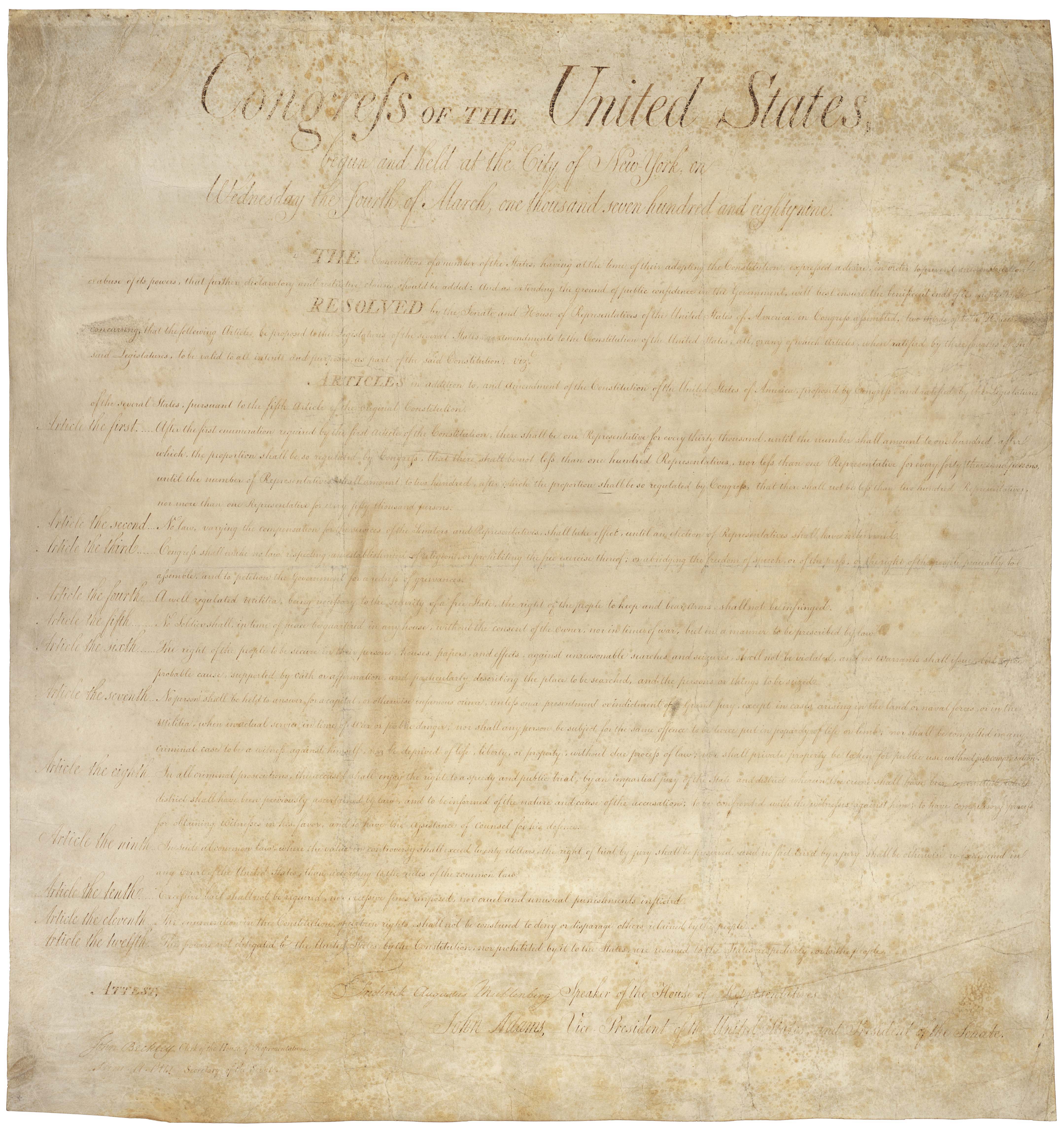 The Bill of Rights, 1791