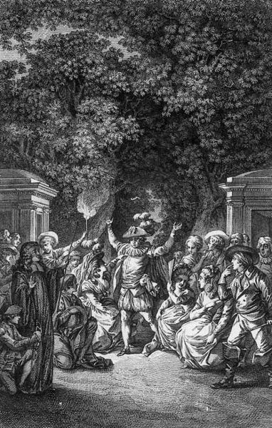Illustration from La Folle journée ou Le Mariage de Figaro. Jacques Philippe Joseph de Saint-Quentin. Bibliothèque nationale de France. Public domain via Wikimedia Commons.