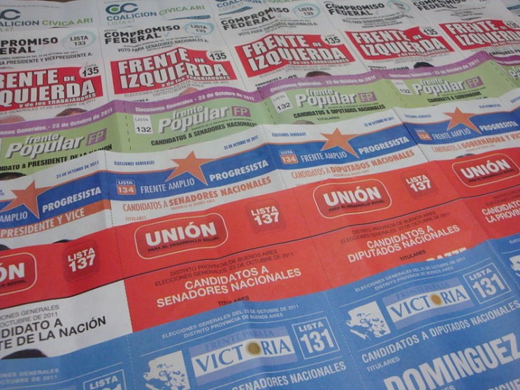 Paper ballots used in Argentina's 2011 Presidential Elections. Image by Banfield via Wikimedia Commons.