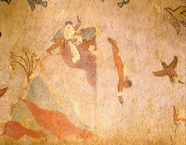 Diver diving from a rock, Tomb of Hunting and Fishing, 520-510 BC