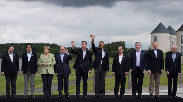 Leaders pose for a family photograph at the G8 Summit. Photo: Stefan Rousseau/PA Wire. CC BY-NC-ND 2.0 via G8 UK Presidency Flickr.