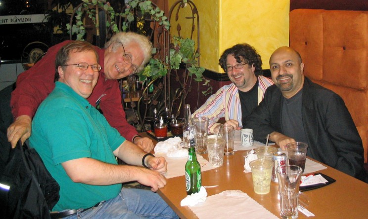 From left to right, author Mark Vail, synth pioneer Bob Moog, Seattle synthesist Dave Gross, and synthesist/composer Amin Bhatia.