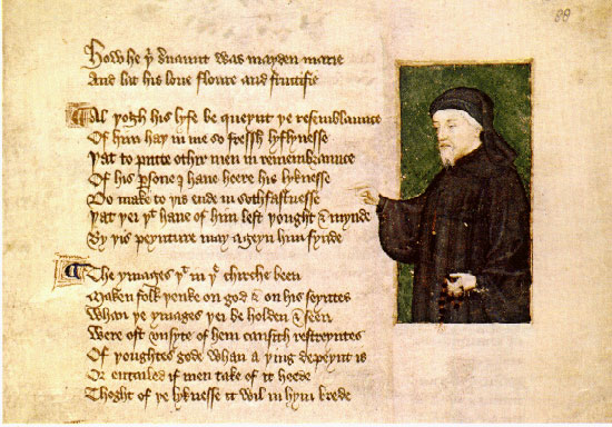 Portrait of Chaucer by Thomas Hoccleve in the Regiment of Princes