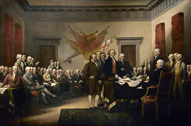 The Declaration of Independence by John Trumbull. Public Domain via Wikimedia Commons.