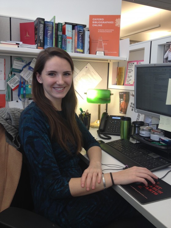 Erin McAuliffe, Marketing Coordinator, at her desk in the New York office.