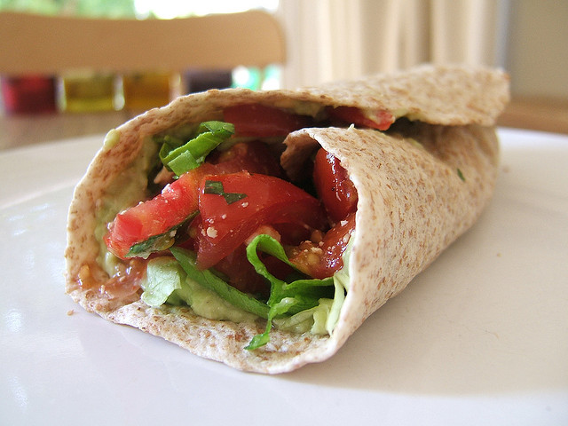 The origin of this wrap is  known only too well.  (Lunchtime salad wrap. Photo by Jessica Spengler. CC BY 2.0 via wordridden Flickr.)