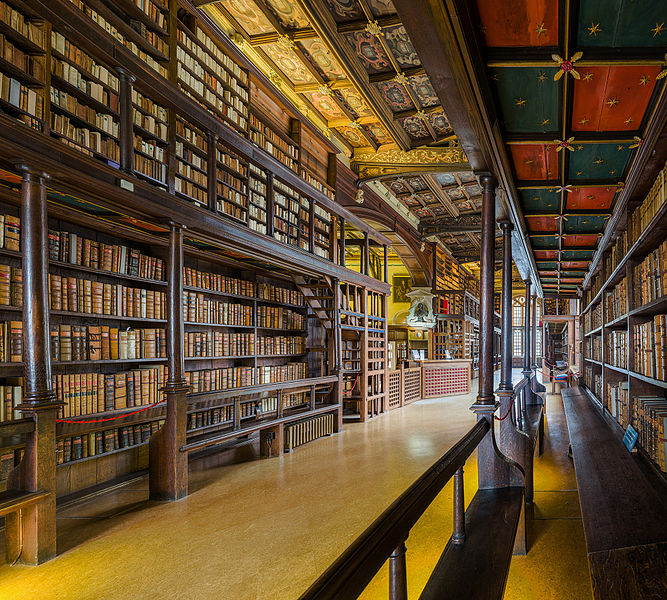 The interior of Duke Humphrey's Library, the oldest reading room of the Bodleian Library in the University of Oxford where the library scenes in the movies were filmed.