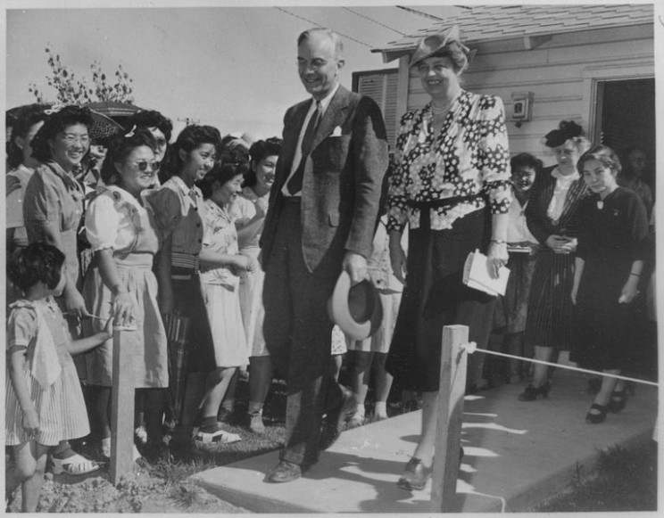 Eleanor Roosevelt at Gila River, Arizona at Japanese, American Internment Center, 23 April 1943.