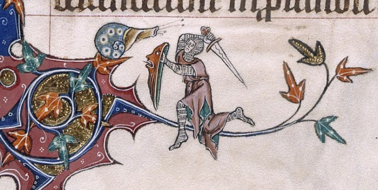 Knight v Snail II: Battle in the Margins (from the Gorleston Psalter, England (Suffolk), 1310-1324, Add MS 49622, f. 193v. © The British Library Board. Used with permission. 