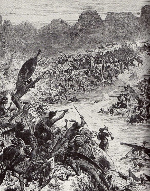 The Battle of Intombe, fought on 12 March 1879 between Zulu forces and British soldiers. Picture: The Illustrated London News, Public Domain via Wikimedia Commons.