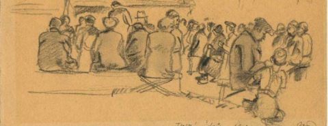 Norbert Troller sketching of Terezin Yard 82.295, Courtesy of the Leo Bacek Institute
