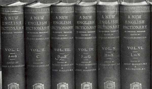 Volumes 1 to 6 of A New English Dictionary. The beginning of the HED/OED.