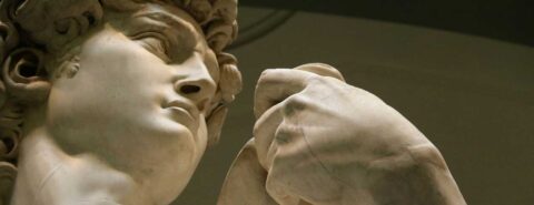 Close up of the face of Michelangelo's David to illustrate the blog post "What we say when we say 'just sayin'" by Edwin Battistella on the OUP blog