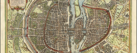 1572 map of Paris by Georg Braun & Frans Hogenberg