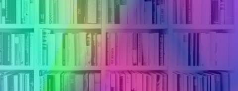 An image of a bookshelf with a multi coloured gradient effect