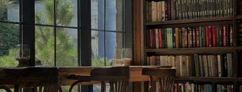 Close up of a personal library