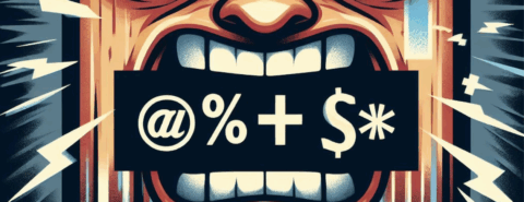 cartoon mouth with grawlixes indicating swearing